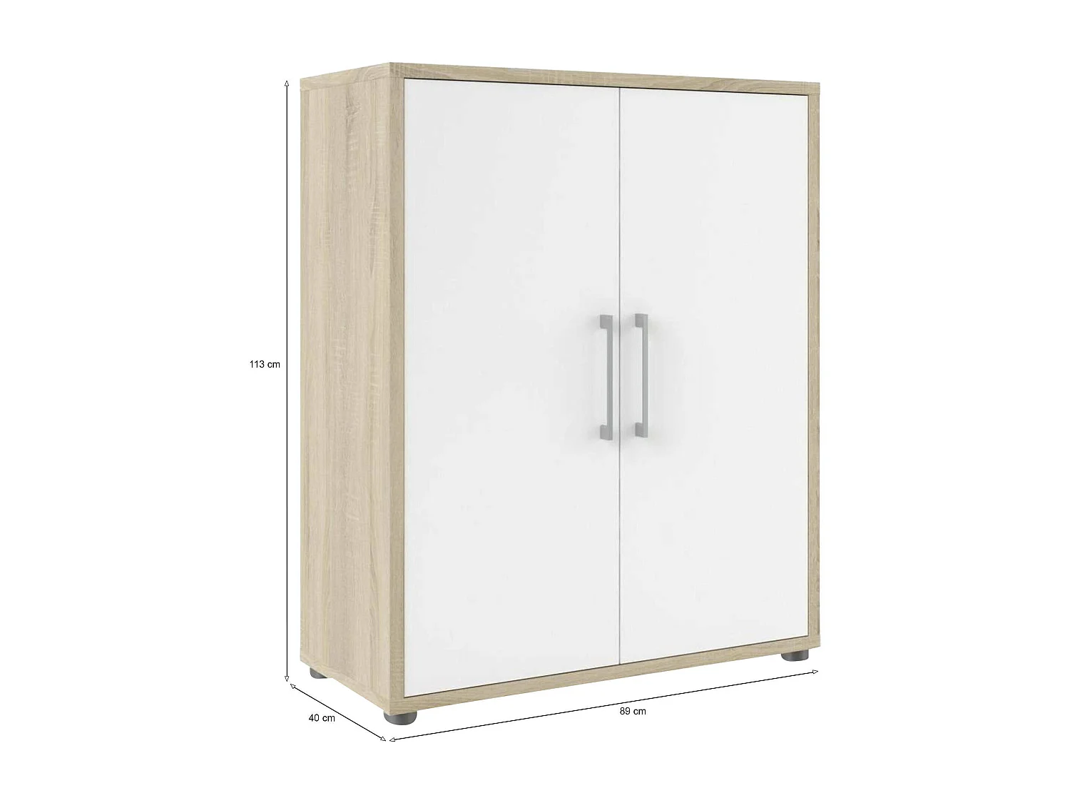 Warszawa dressoir, Woonkamerbuffet, Woonkamerdressoir, Keukenkast, 89x40 h113 cm, Eiken en Wit