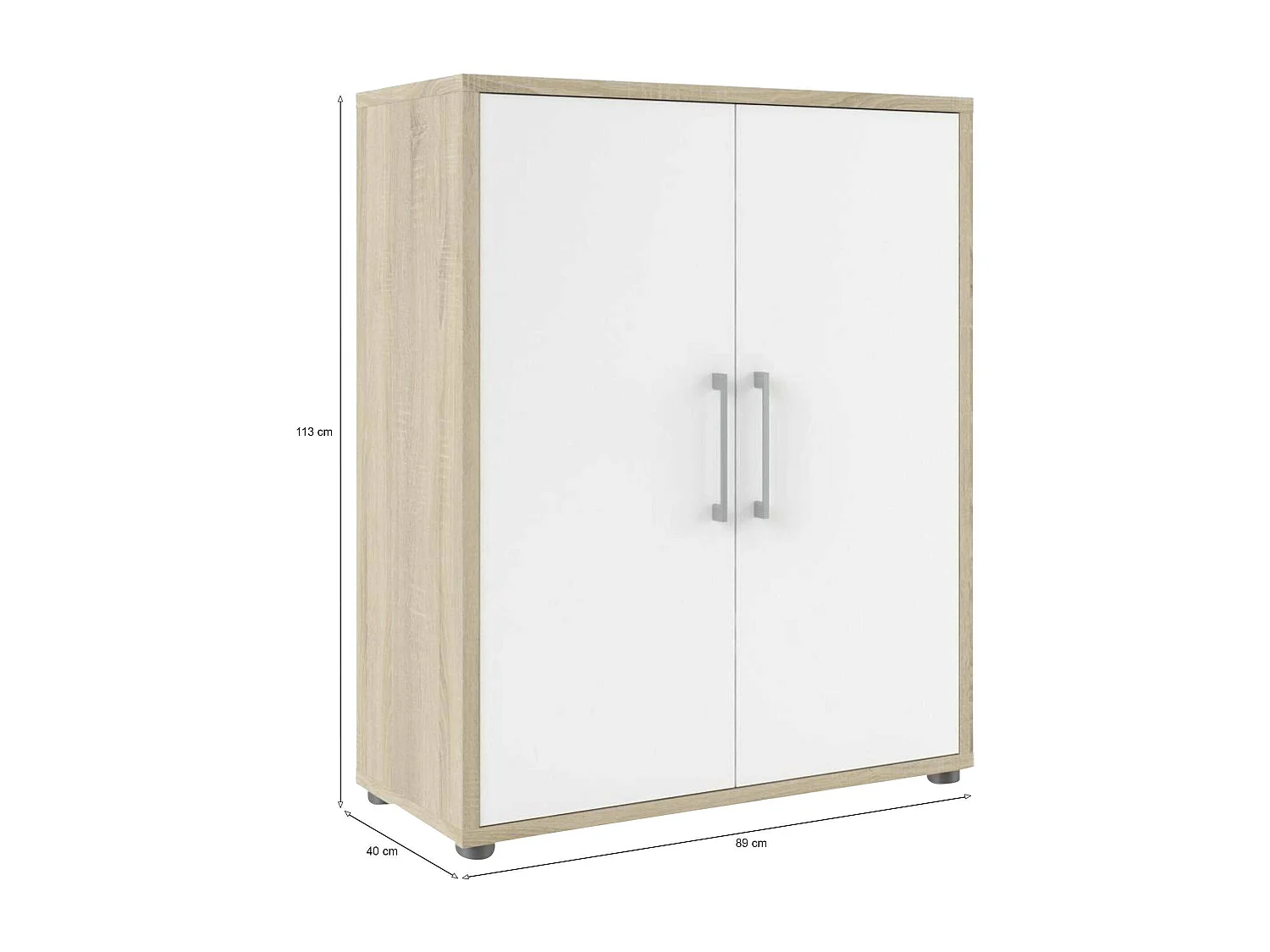 Buffet Warszawa, Buffet du salon, Commode de salon, Garde-manger de cuisine, 89x40 h113 cm, Chêne et Blanc