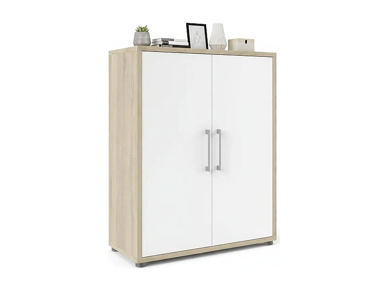 Warszawa dressoir, Woonkamerbuffet, Woonkamerdressoir, Keukenkast, 89x40 h113 cm, Eiken en Wit
