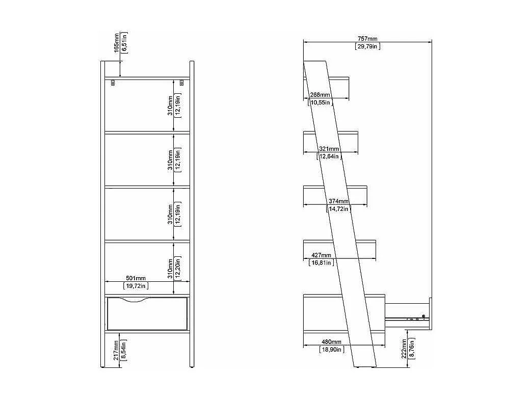 Bibliothèque Apiro, Etagère de bureau, Porte-livre mobile, Librairie, 207x166 h84 cm, Blanc et chêne