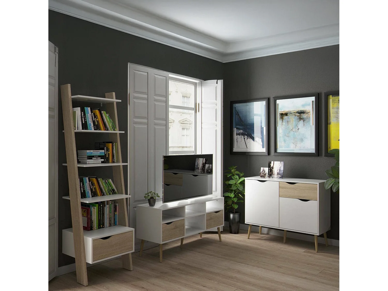 Mur APIRO, 4 Tiroirs, 166.3x207.4x83.7h cm Blanc