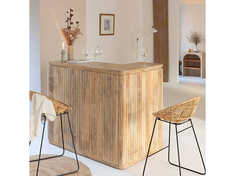 Mueble bar de esquina de madera de mango con almacenamiento Lou