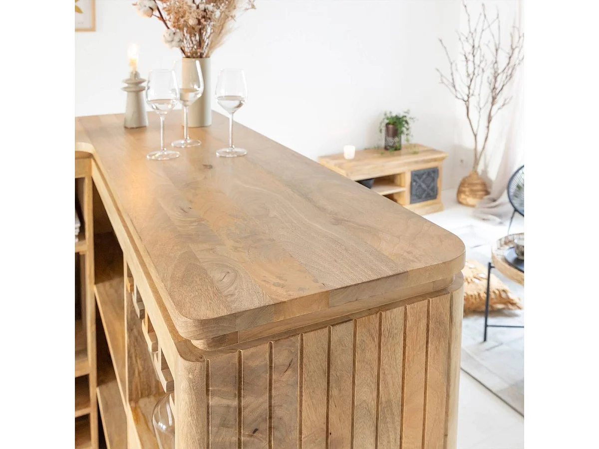 Mueble bar de esquina de madera de mango con almacenamiento Lou