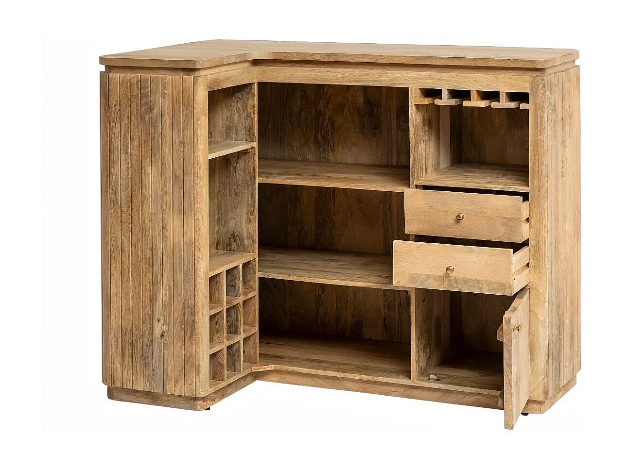 Mueble bar de esquina de madera de mango con almacenamiento Lou
