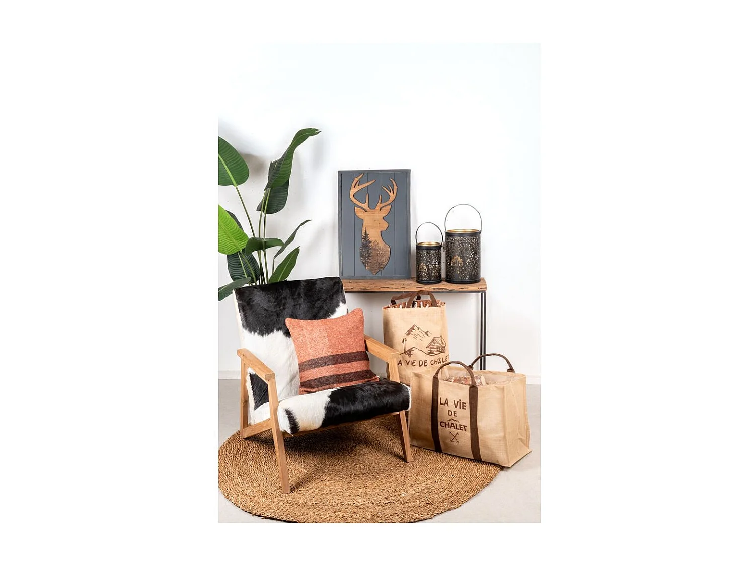 Sac rond en jute naturel plastifié La vie de chalet