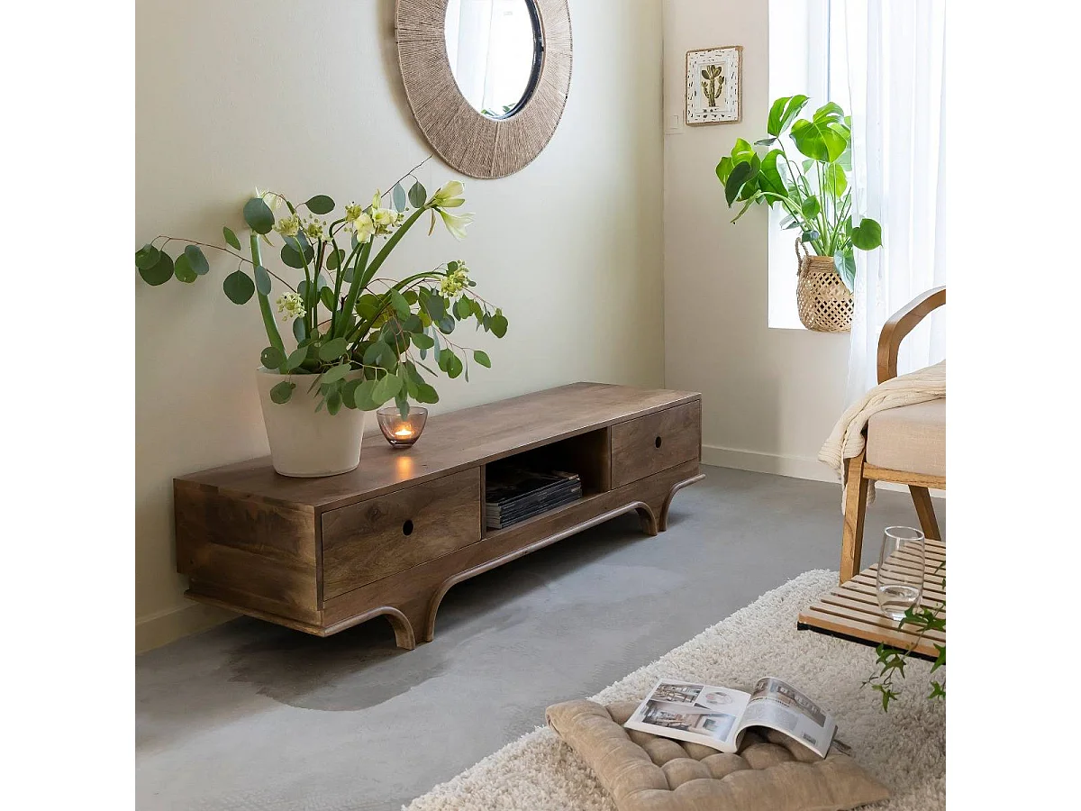 Meuble TV en bois de manguier foncé Daelan