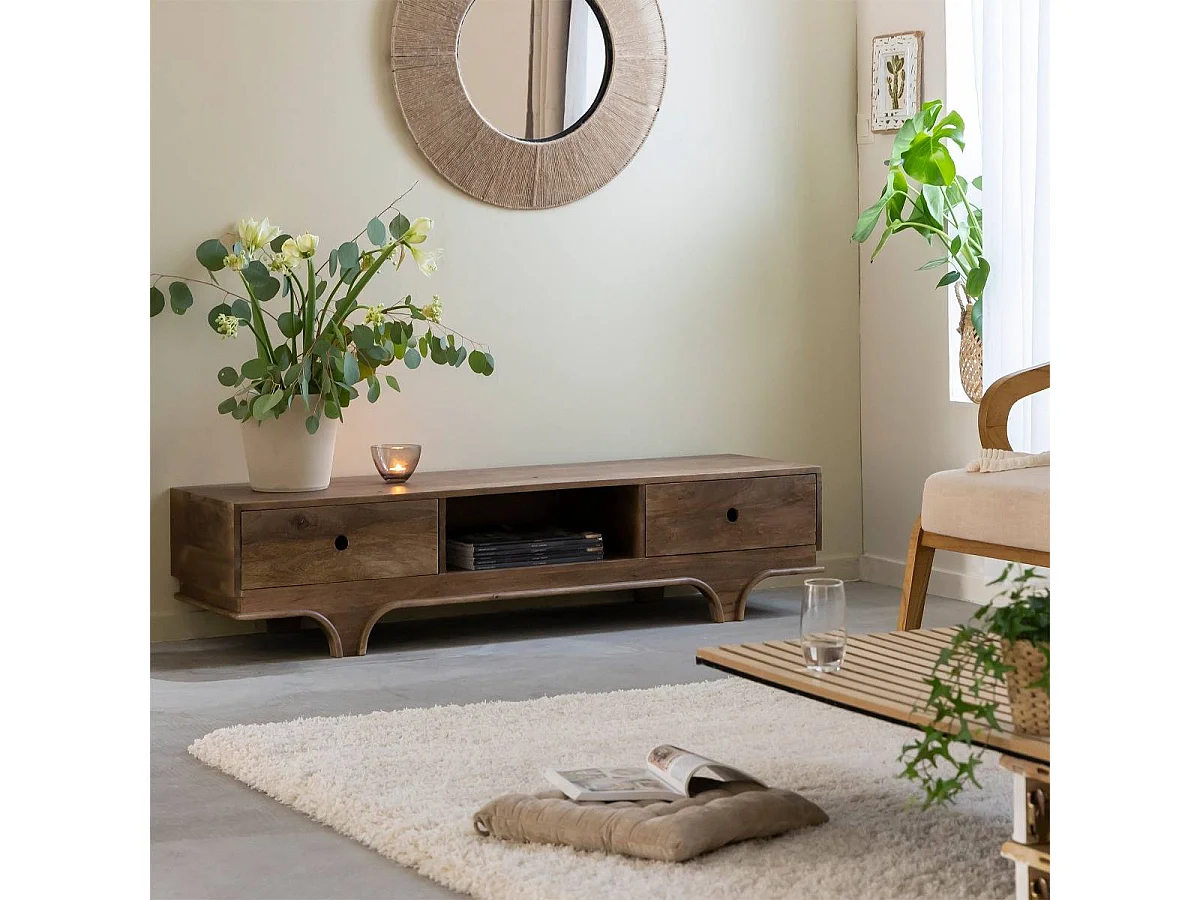 Meuble TV en bois de manguier foncé Daelan