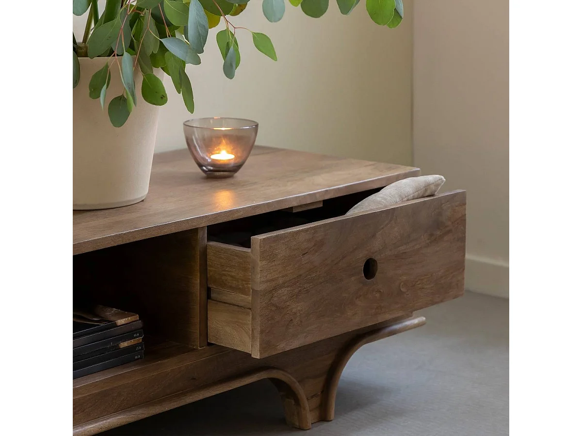 Meuble TV en bois de manguier foncé Daelan