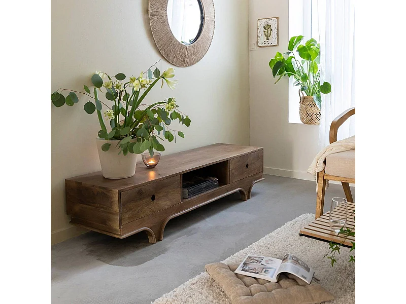 Meuble TV en bois de manguier foncé Daelan