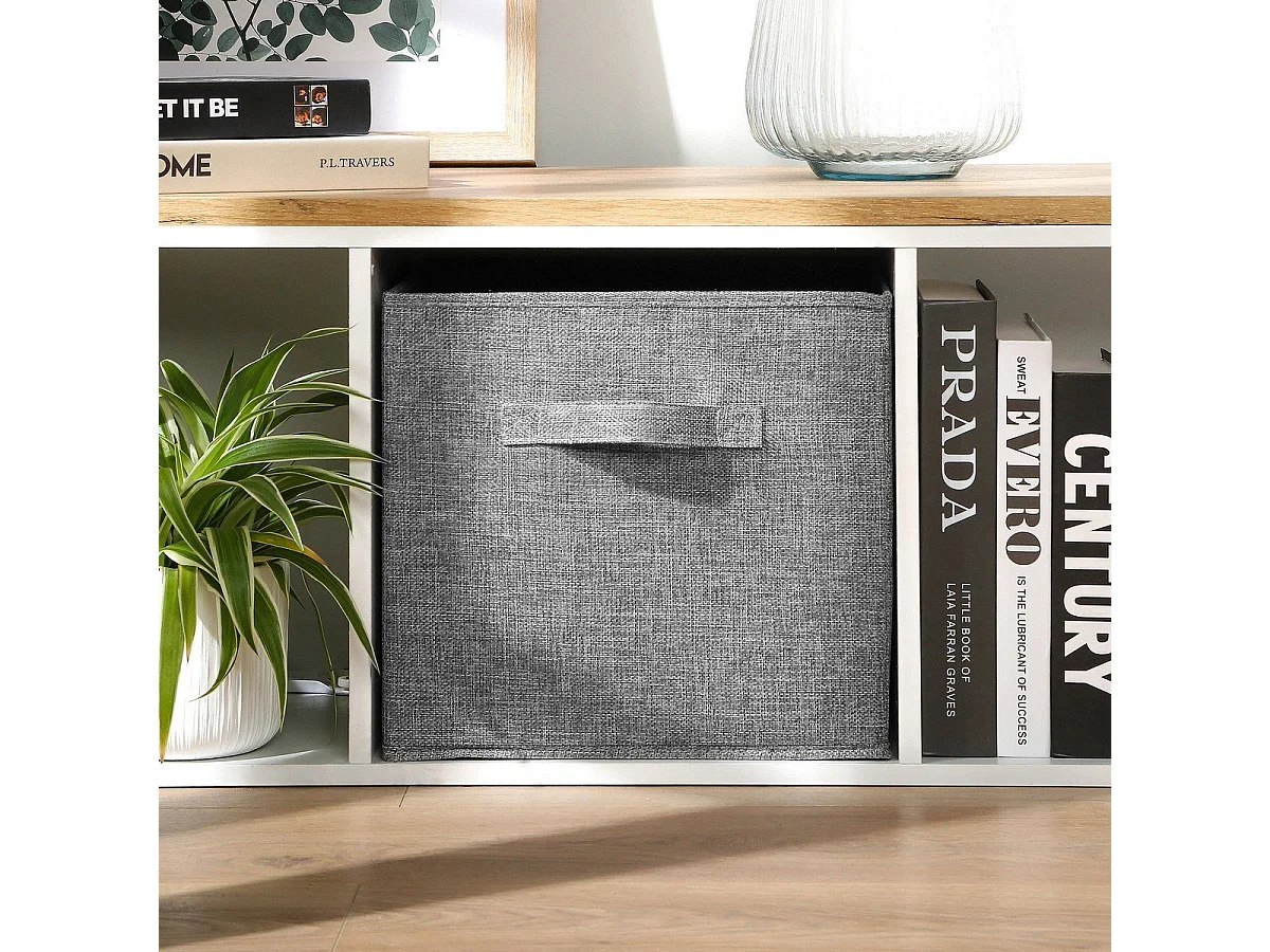 Cube pliable tissu effet lin gris - H27 cm