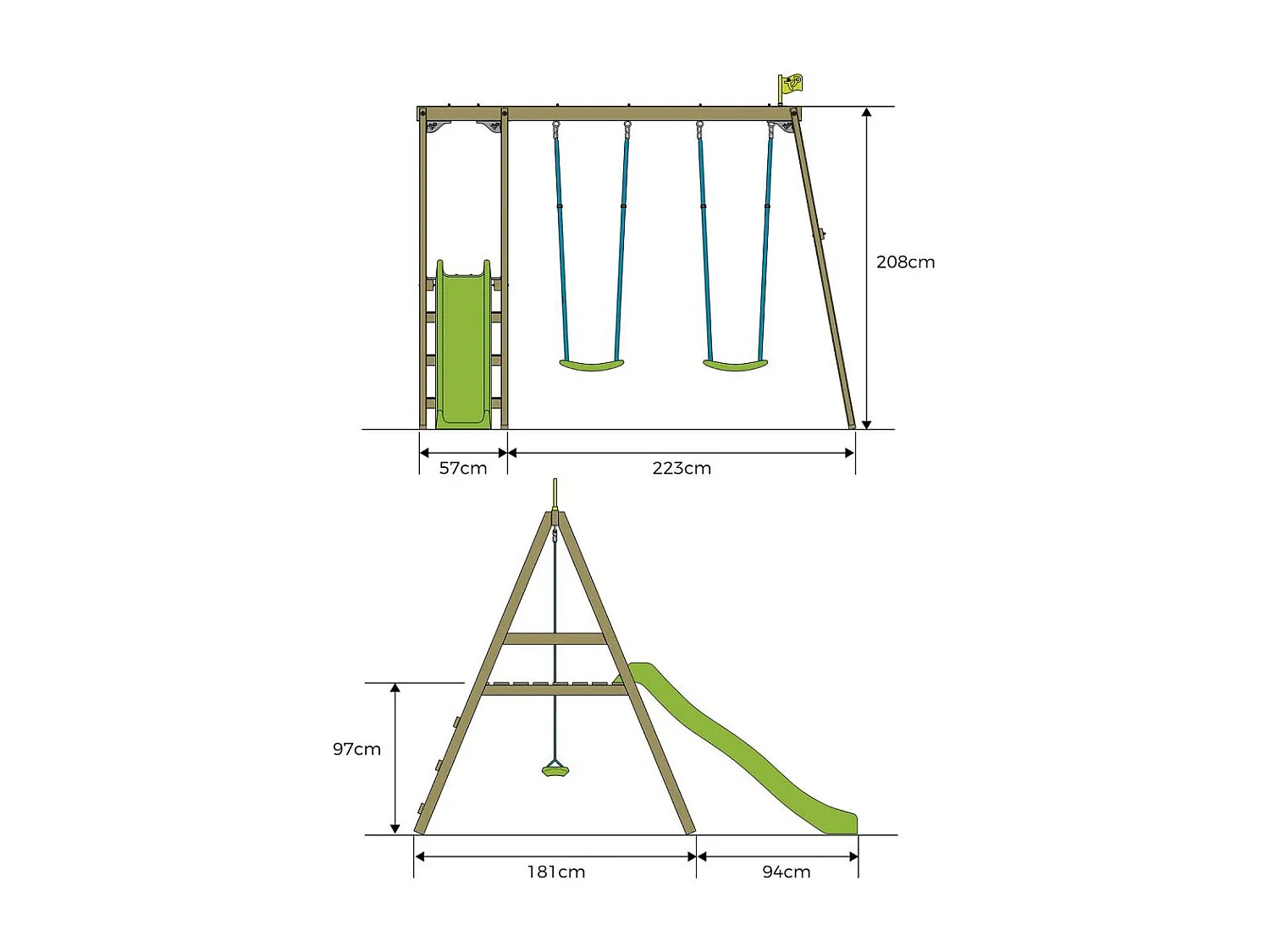 Portique avec 2 balançoires et une glissière Forest