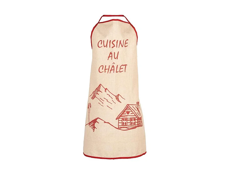 Tablier en lin naturel et rouge "Cuisine au chalet"