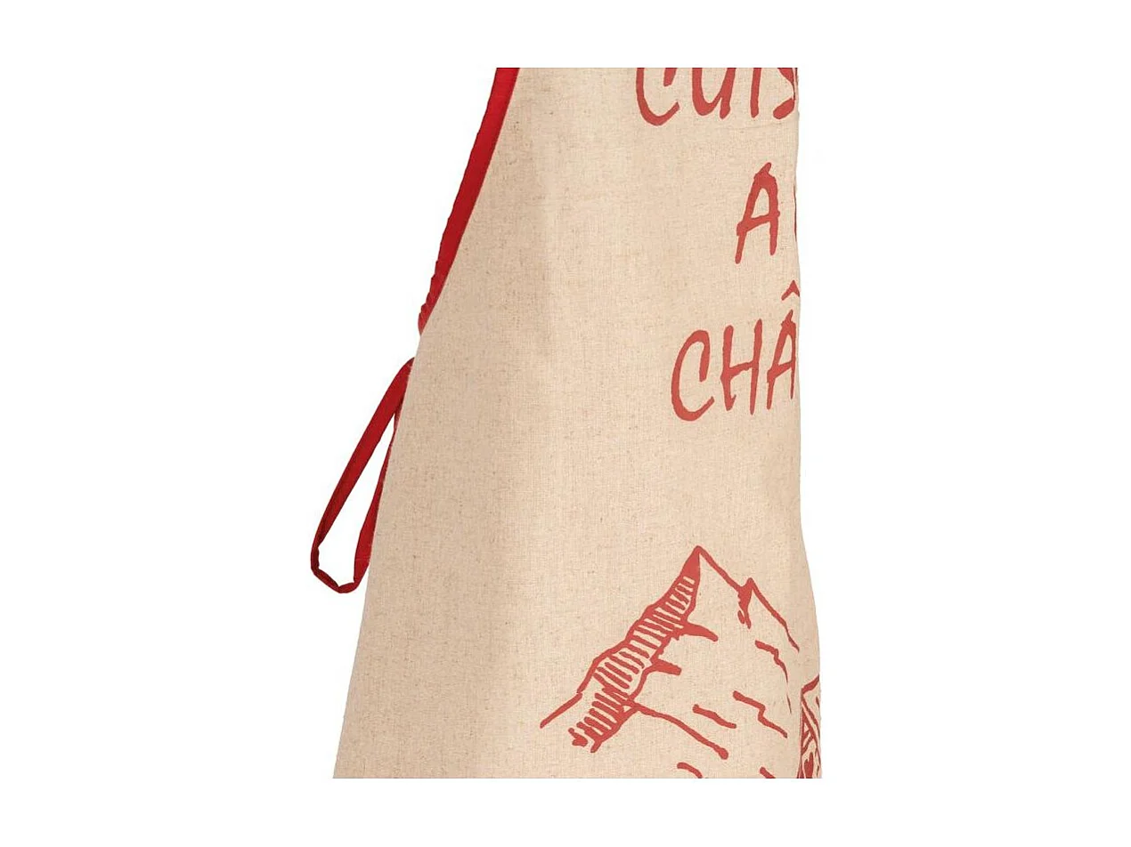 Tablier en lin naturel et rouge "Cuisine au chalet"