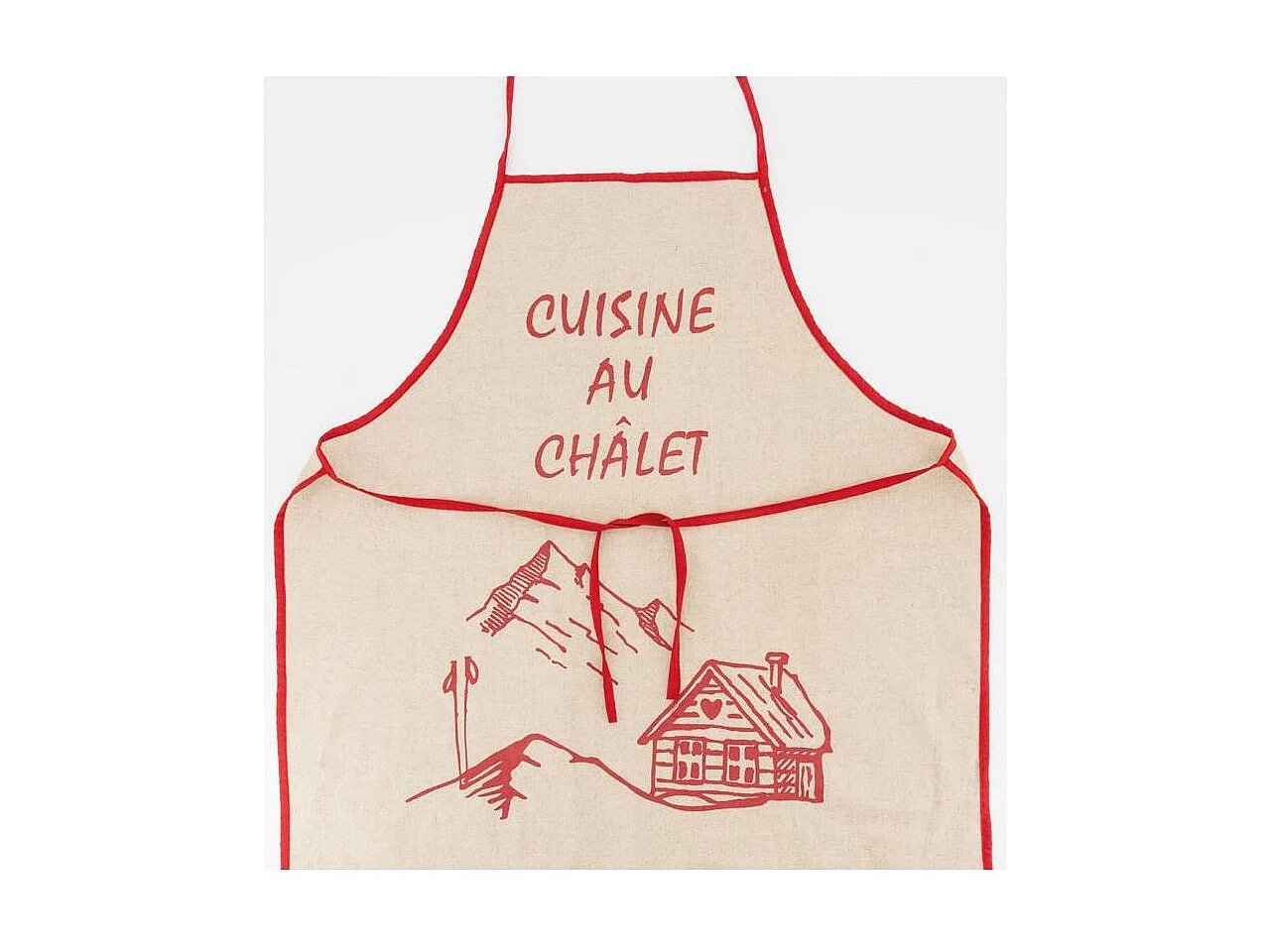 Tablier en lin naturel et rouge "Cuisine au chalet"