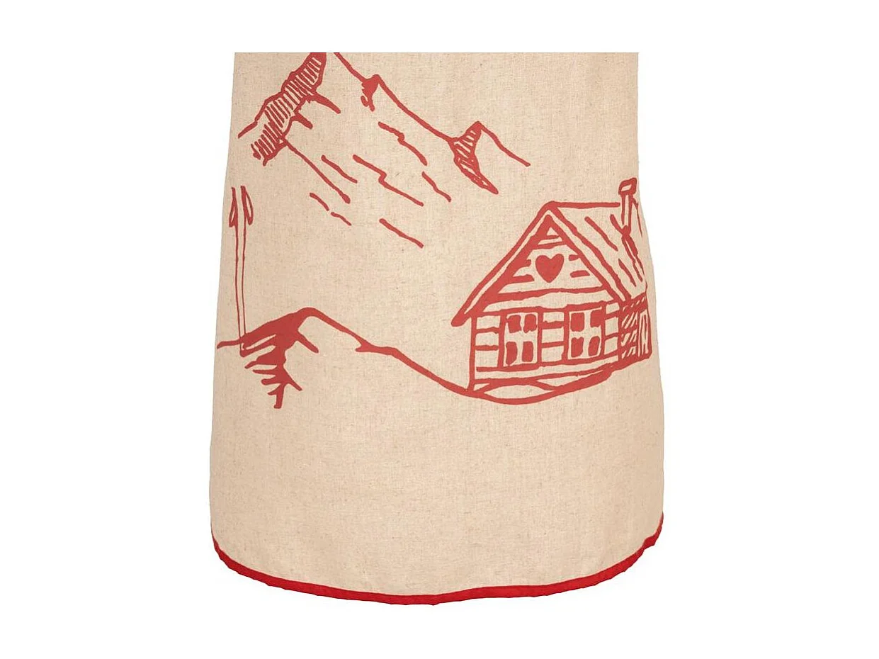 Tablier en lin naturel et rouge "Cuisine au chalet"