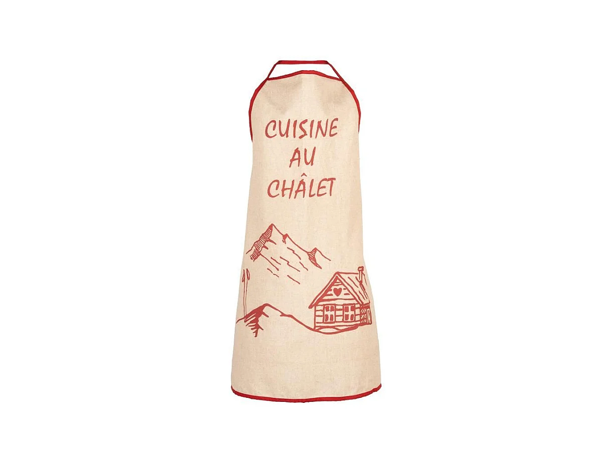 Tablier en lin naturel et rouge "Cuisine au chalet"