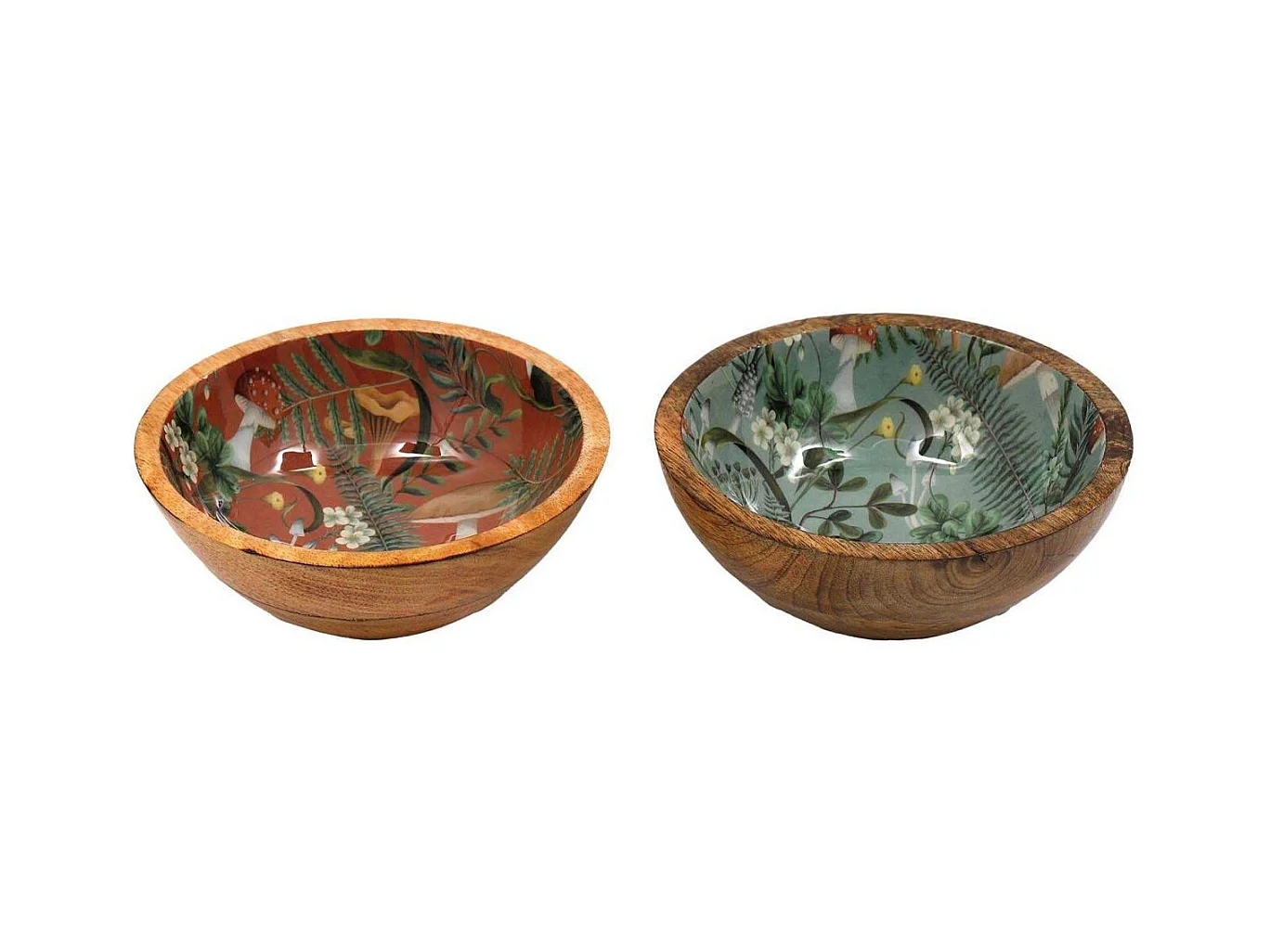 Saladier en manguier et émail Champignons (Lot de 2) 17.5 x 6.5 cm