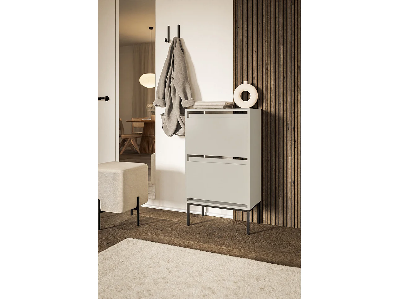 Mueble zapatero 2 puertas - 50 cm - gris - BEMMI