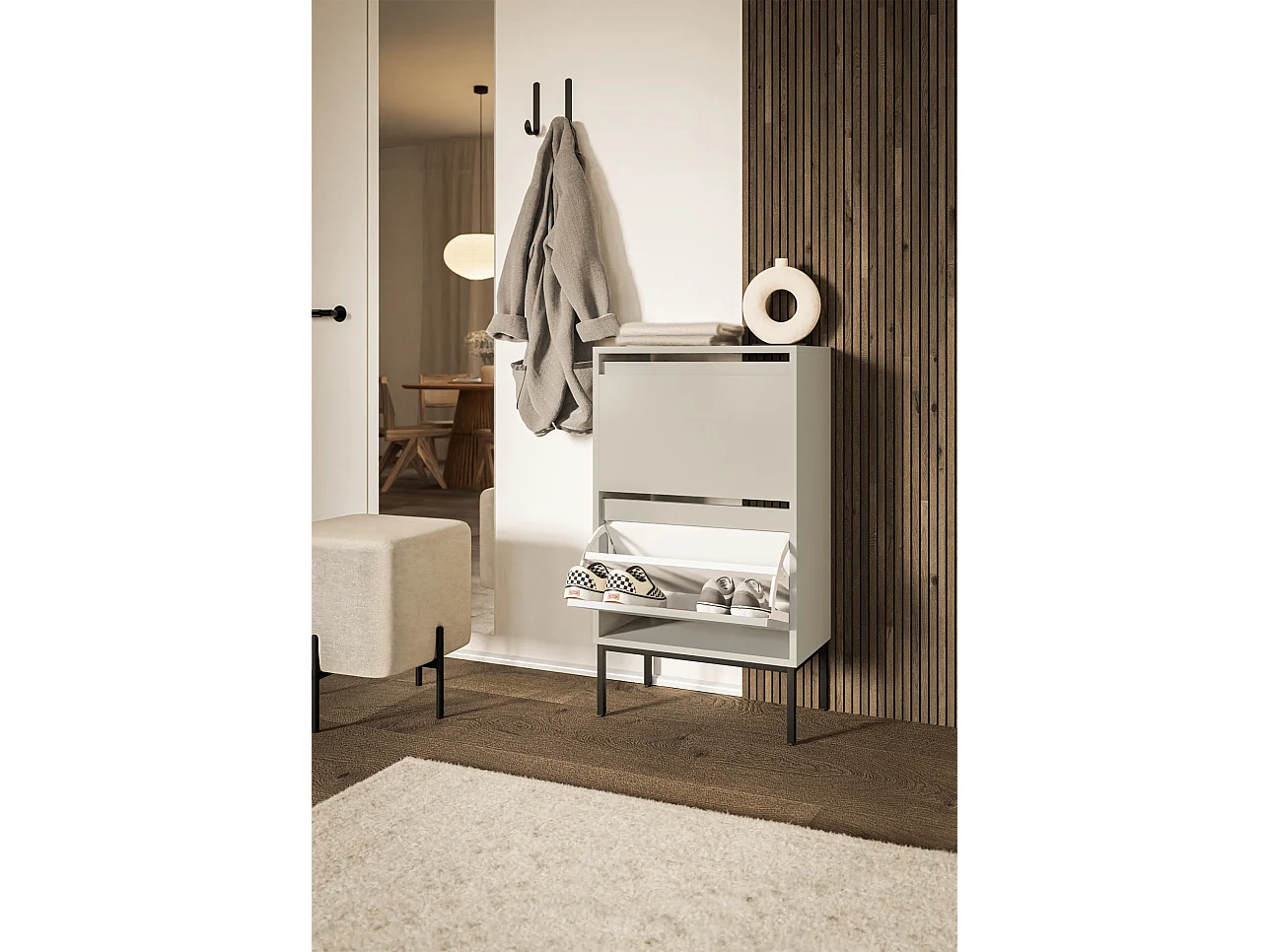 Mueble zapatero 2 puertas - 50 cm - gris - BEMMI