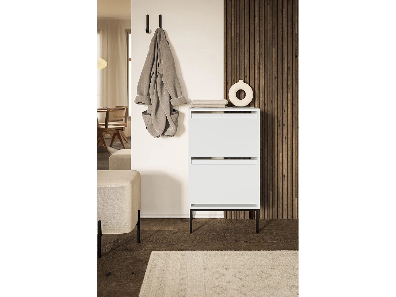 Schuhschrank mit 2 Klappen - Weiß - 50 cm - BEMMI