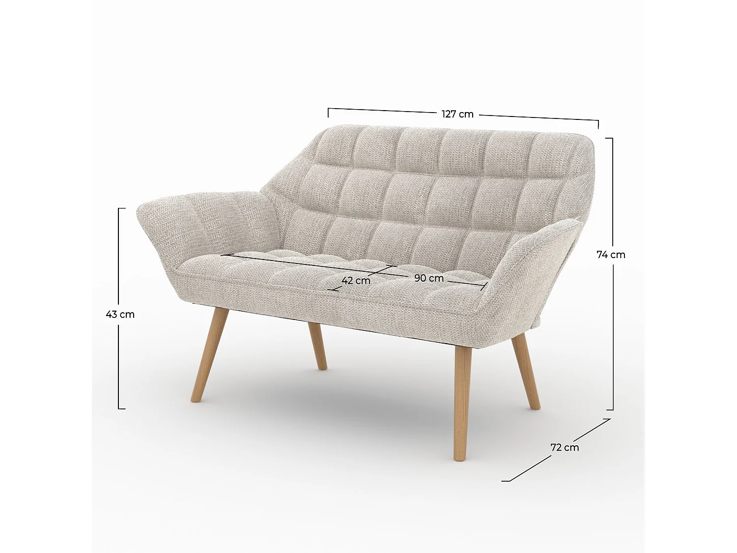 Canapé 2 places en tissu gris clair - Simba