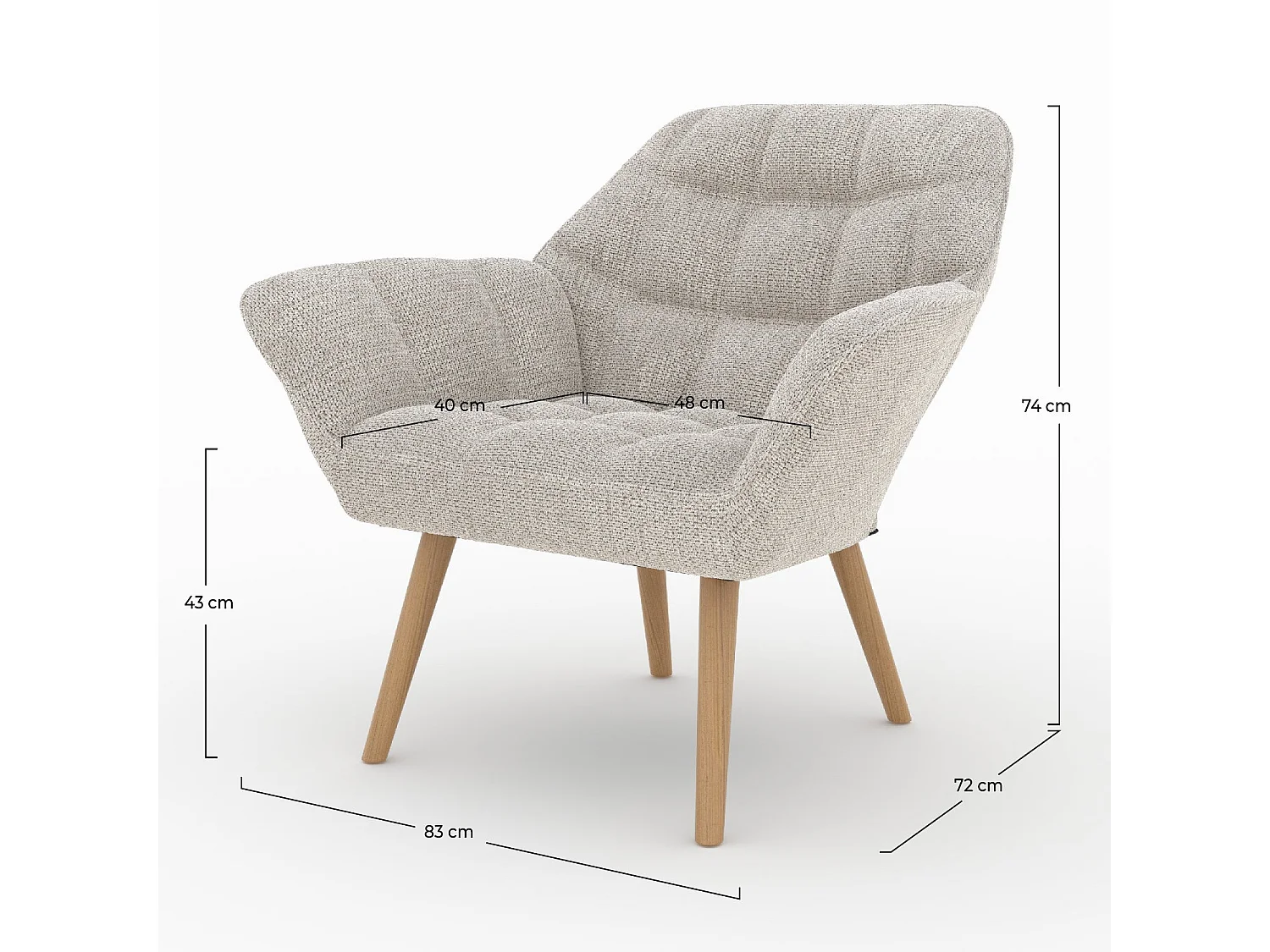 Sillón de tela gris claro con patas de madera - Simba
