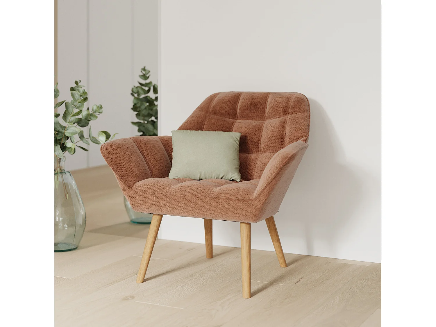Fauteuil en tissu rouge ancien - Simba