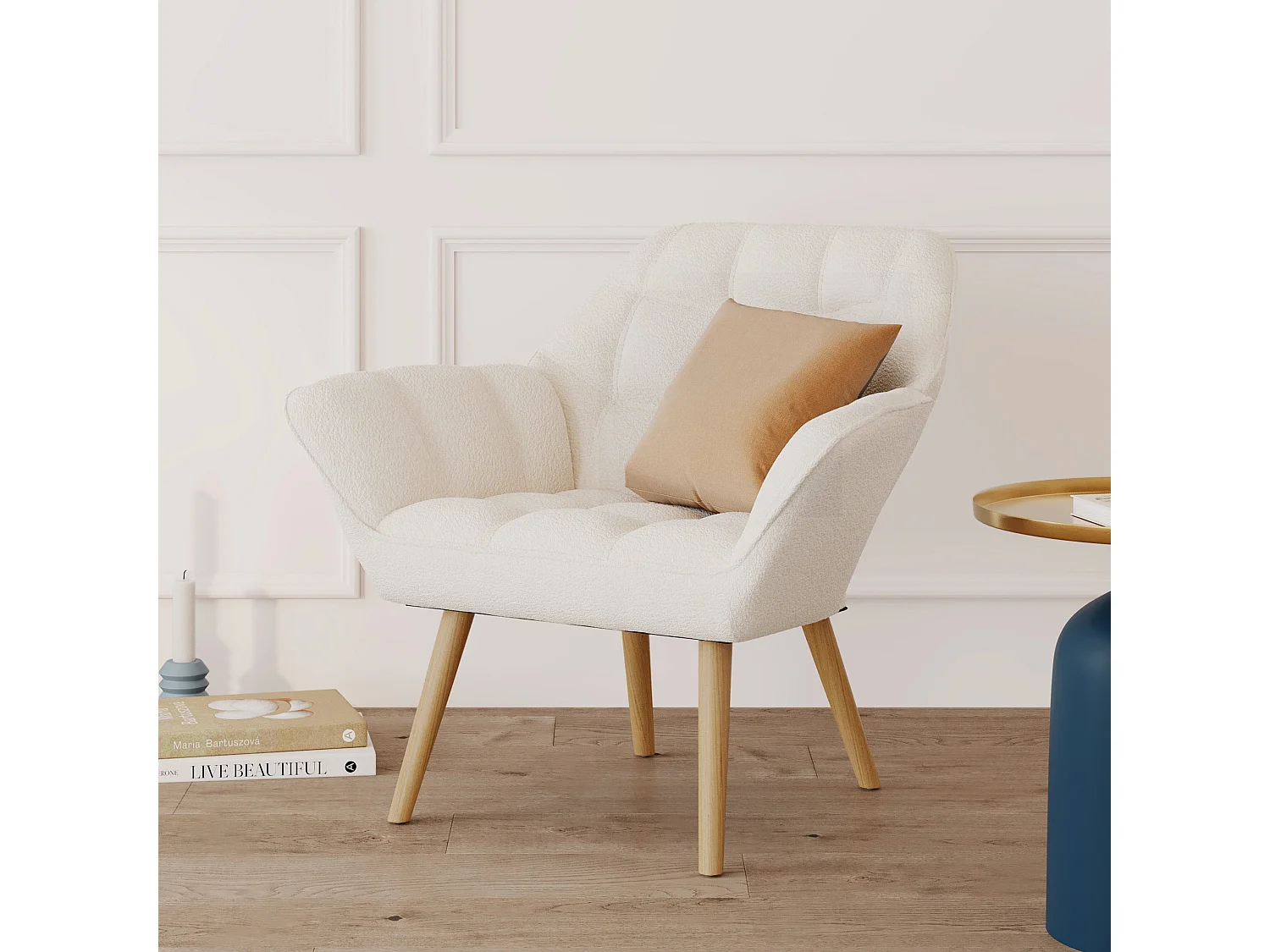 Poltrona in tessuto bouclé bianco - Simba