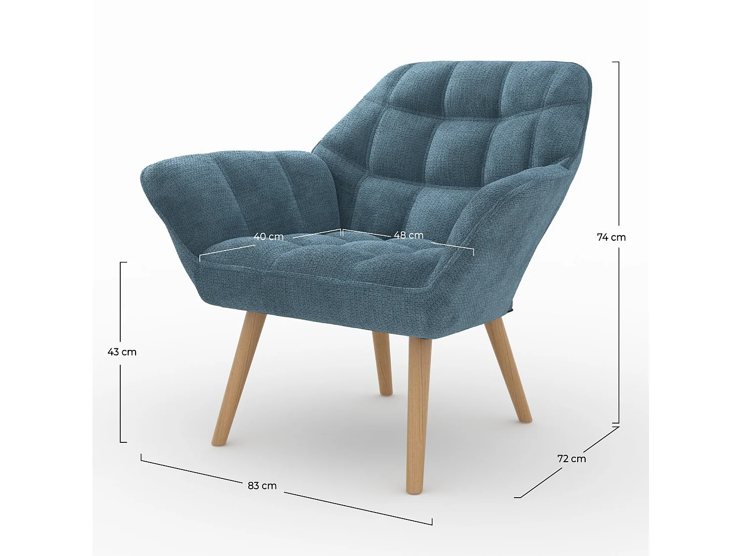 Fauteuil en tissu bleu et pieds en bois - Simba