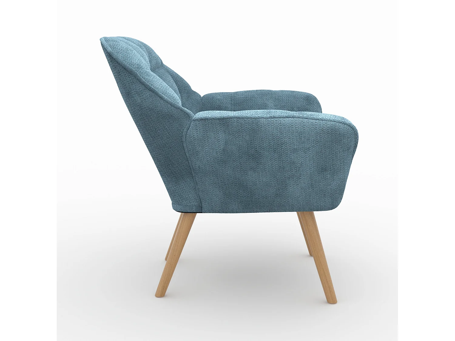 Fauteuil en tissu bleu et pieds en bois - Simba