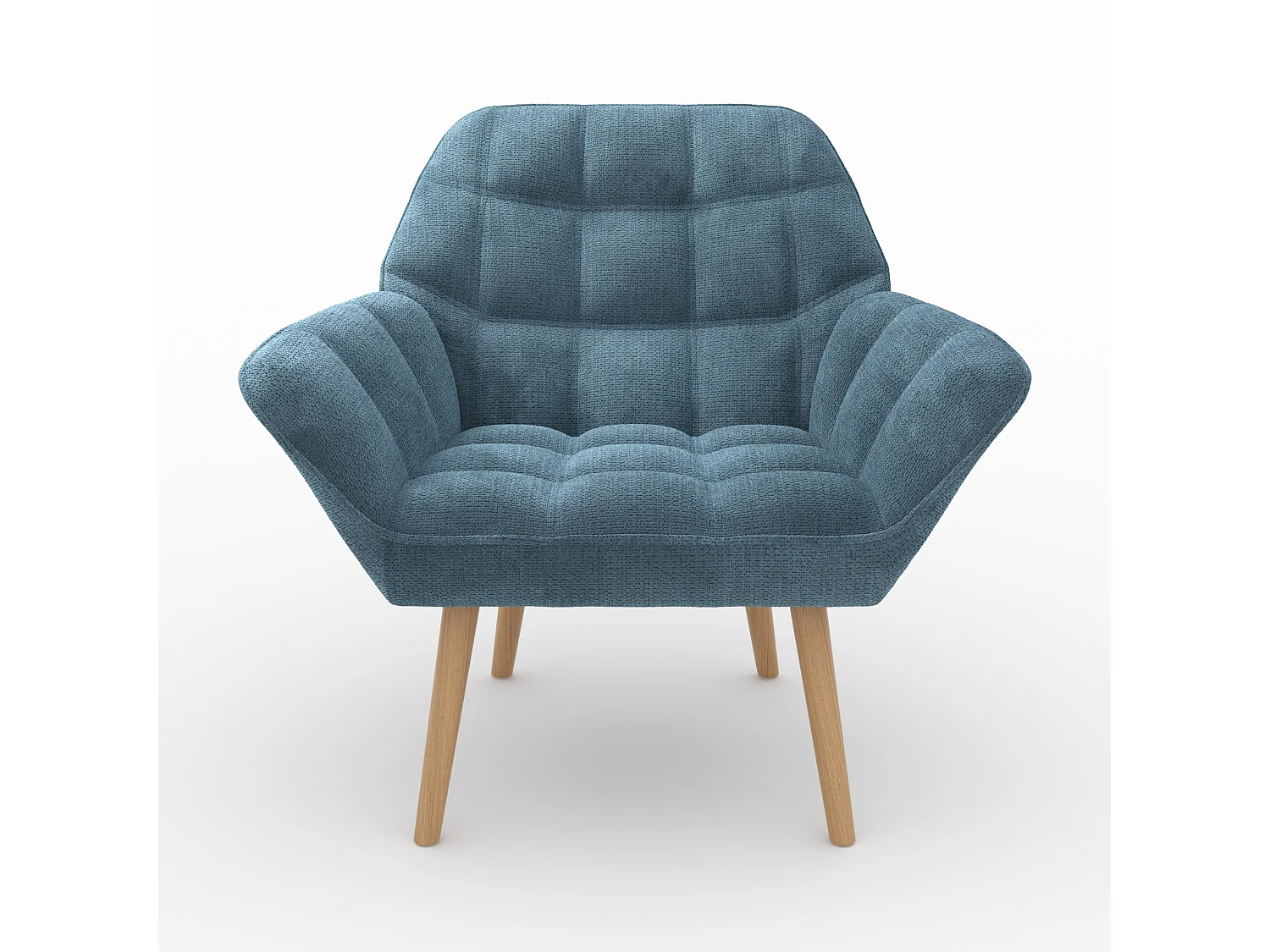 Fauteuil en tissu bleu et pieds en bois - Simba