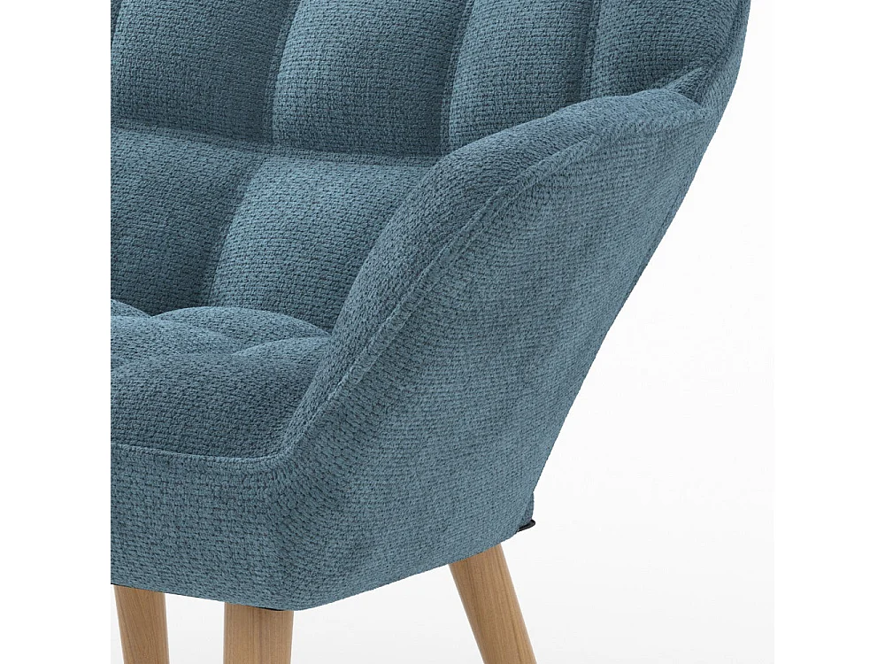 Fauteuil en tissu bleu et pieds en bois - Simba