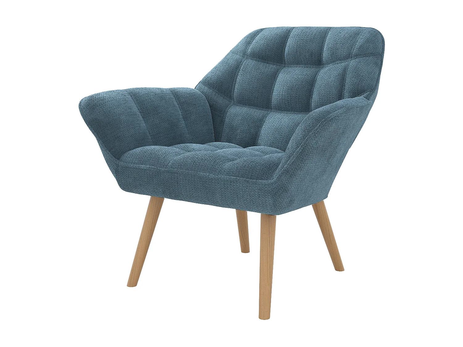 Fauteuil en tissu bleu et pieds en bois - Simba