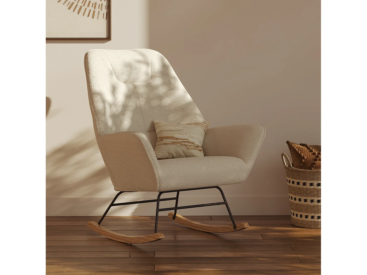Rocking-chair en tissu bouclé blanc - Shaun