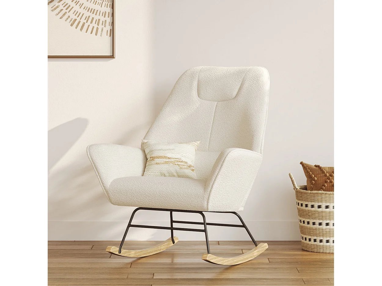 Rocking-chair en tissu bouclé blanc - Shaun