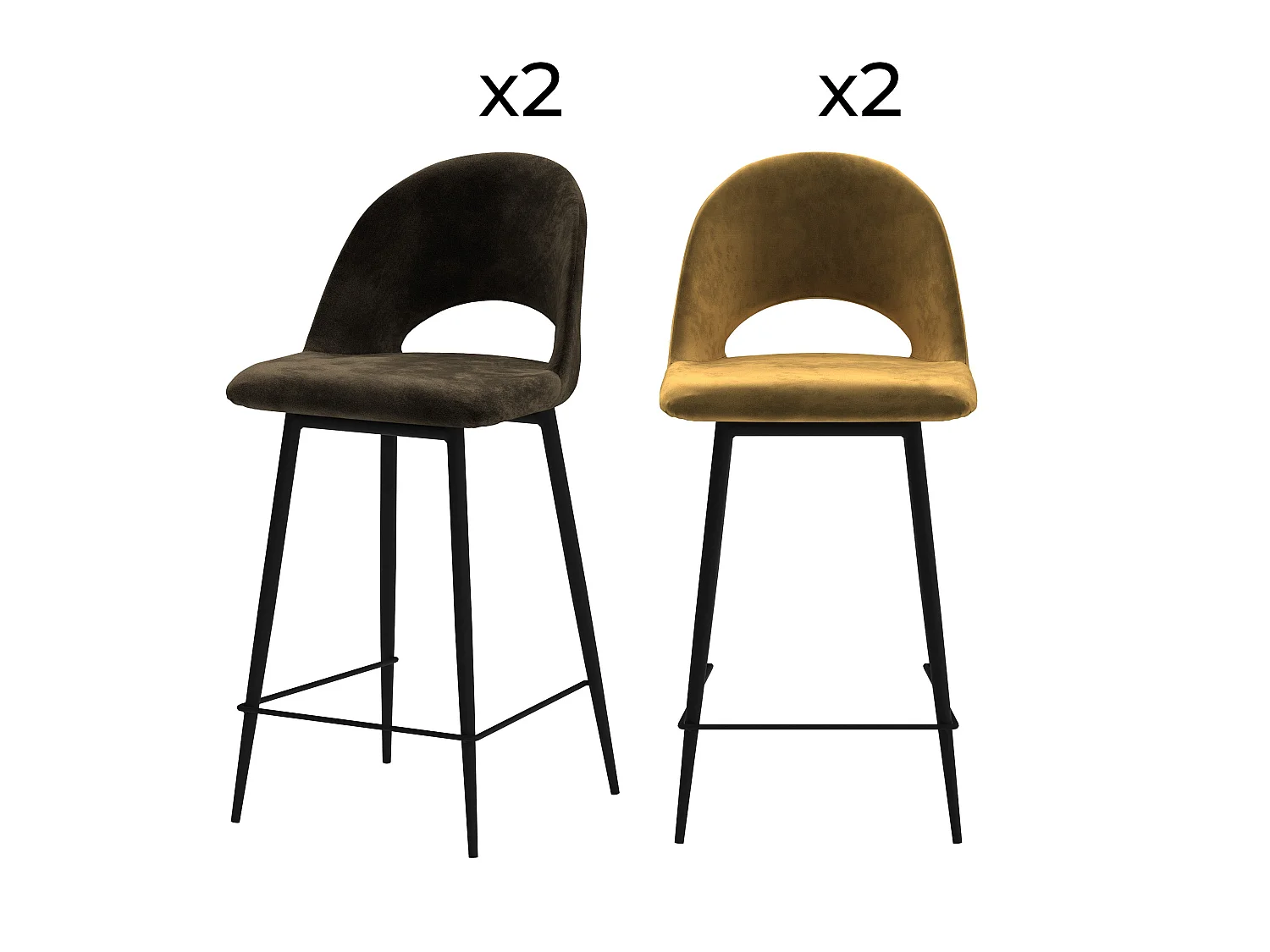 Pack de 4 sillas para isla central de terciopelo verde, amarillo 65 cm - Pénélope