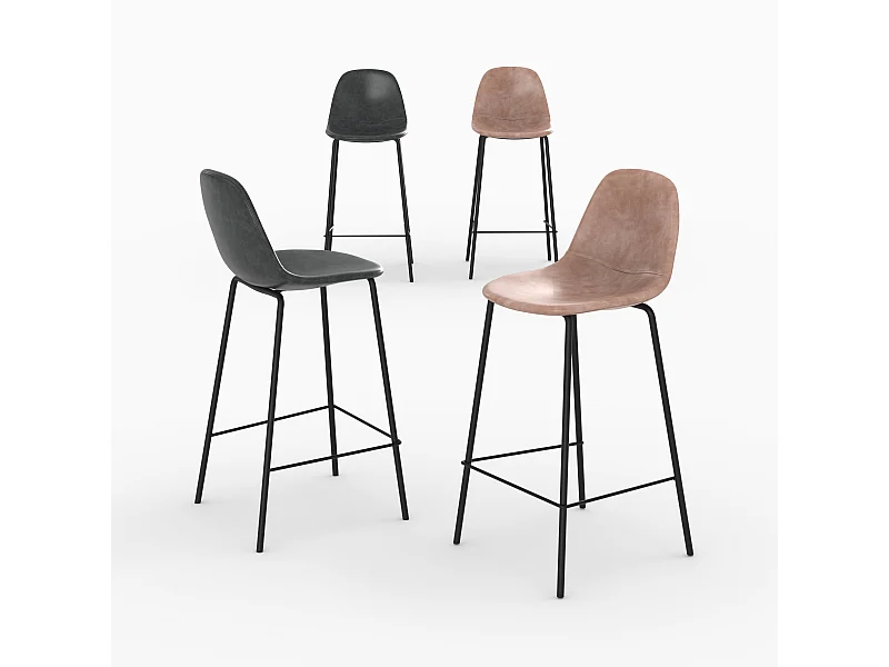 Set di 4 sedie da bar taupe e grigio/nero 65 cm - Henrik