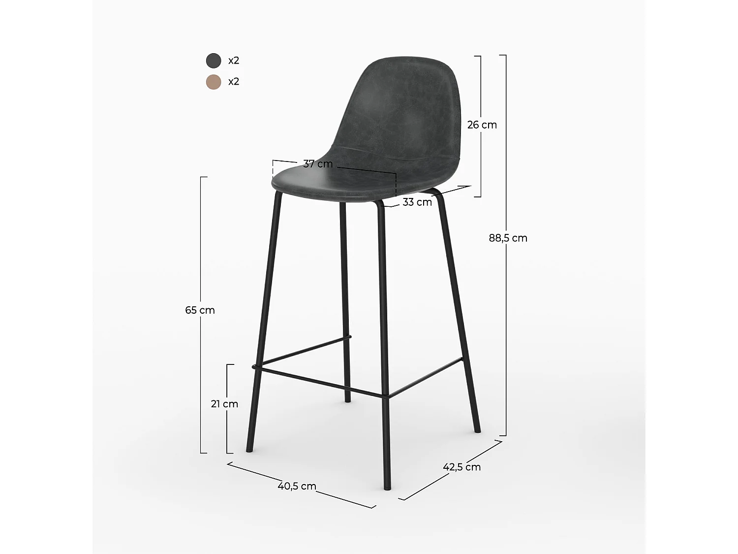 Pack 4 chaises pour îlot central taupe et gris/noir 65 cm - Henrik