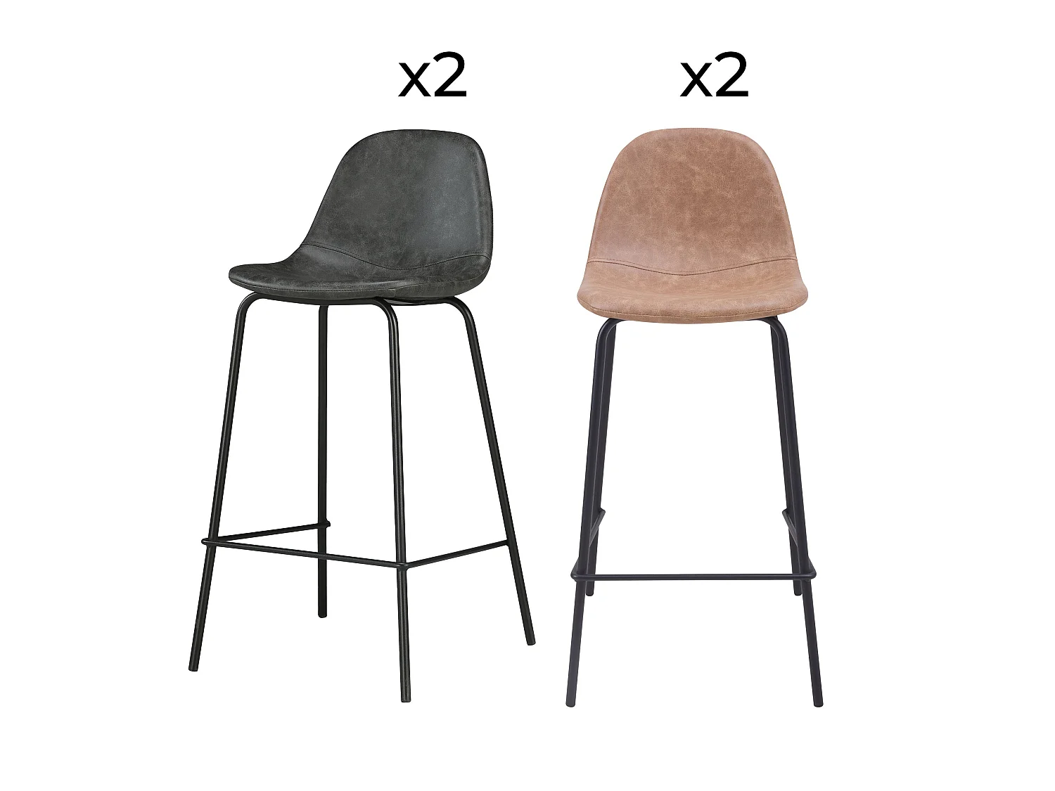 Pack 4 chaises pour îlot central taupe et gris/noir 65 cm - Henrik