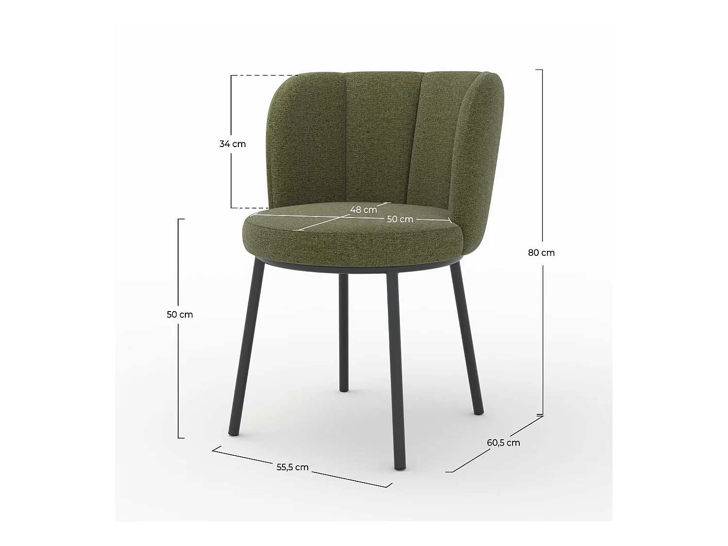 Chaise en tissu vert chiné et pieds noirs - Aby