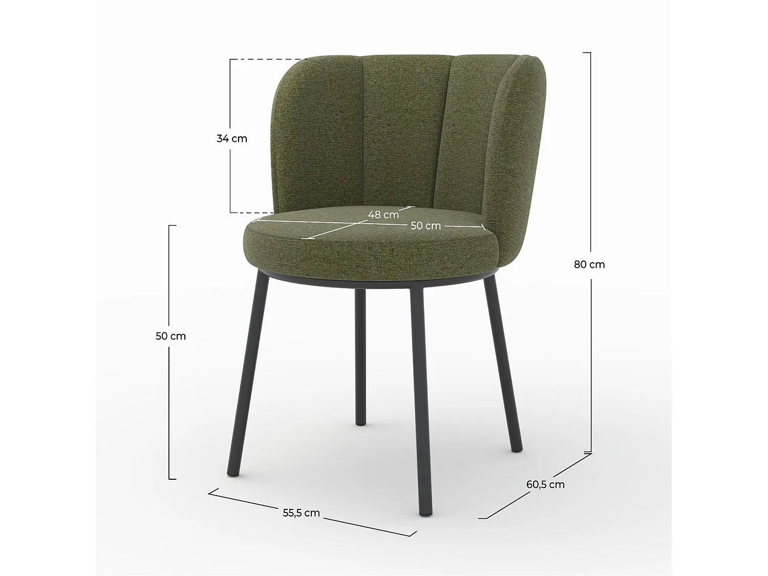 Chaise en tissu vert chiné et pieds noirs - Aby