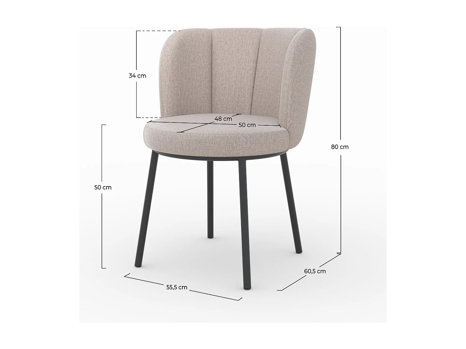 Chaise en tissu beige chiné et pieds noirs - Aby