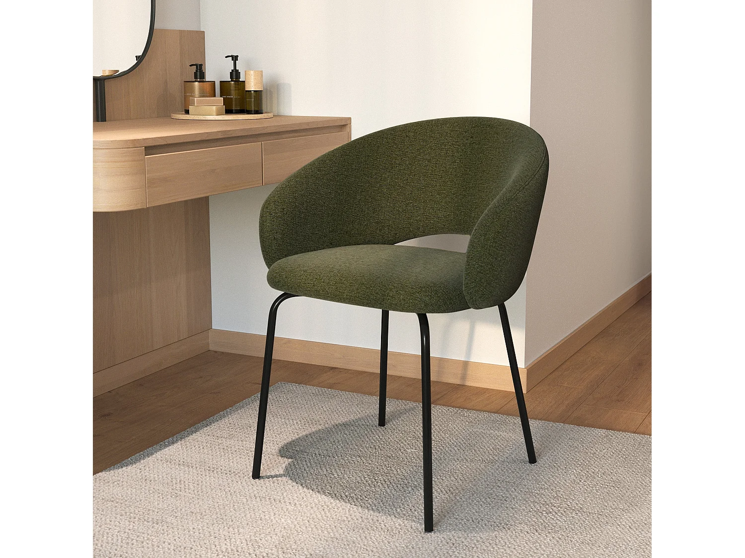 Sedia in tessuto verde mélange e gambe nere - Milly