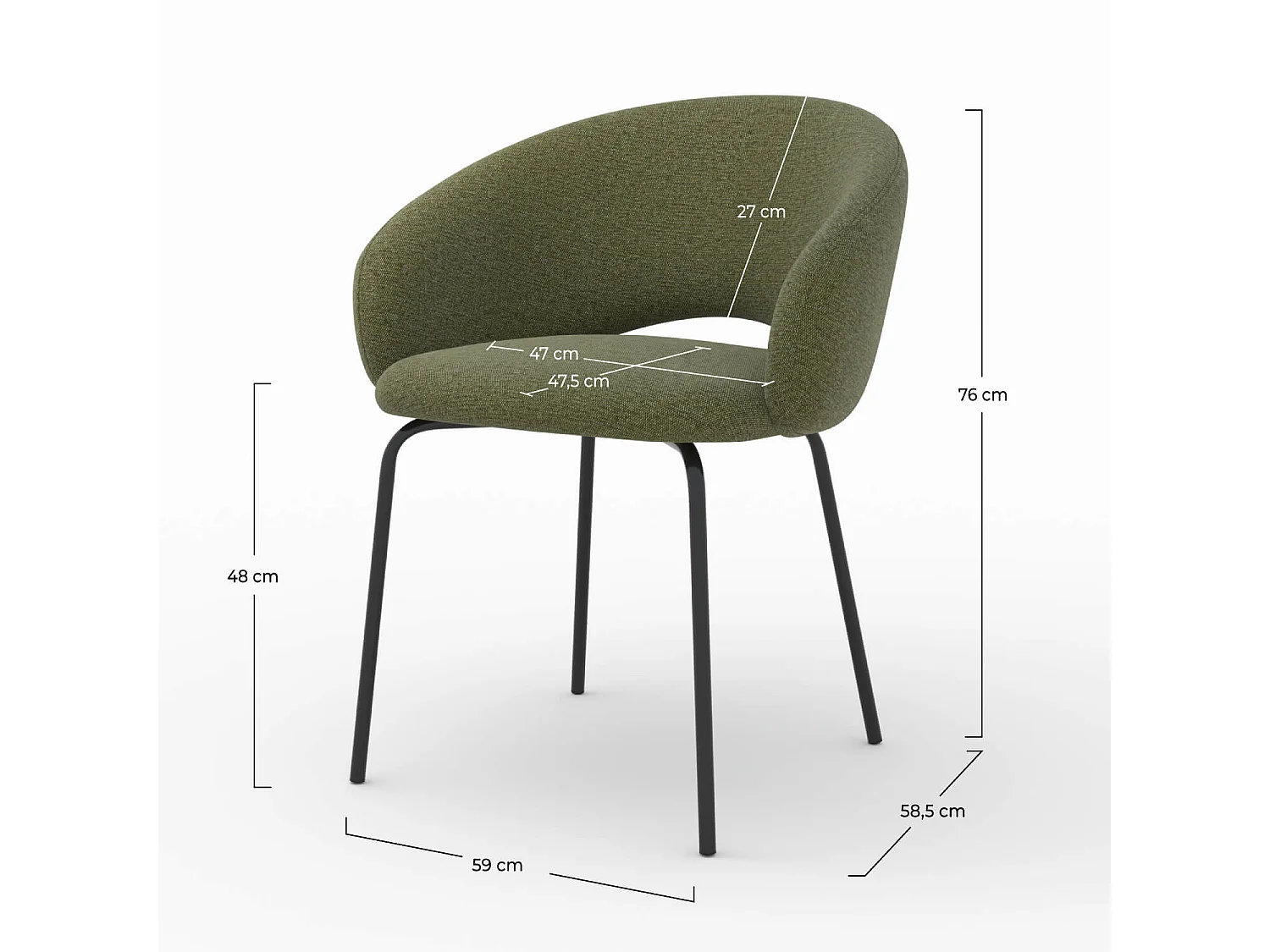 Sedia in tessuto verde mélange e gambe nere - Milly