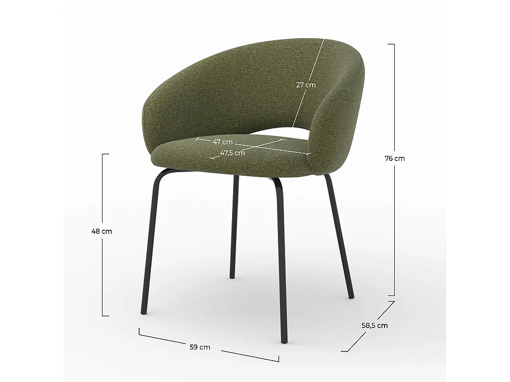 Sedia in tessuto verde mélange e gambe nere - Milly
