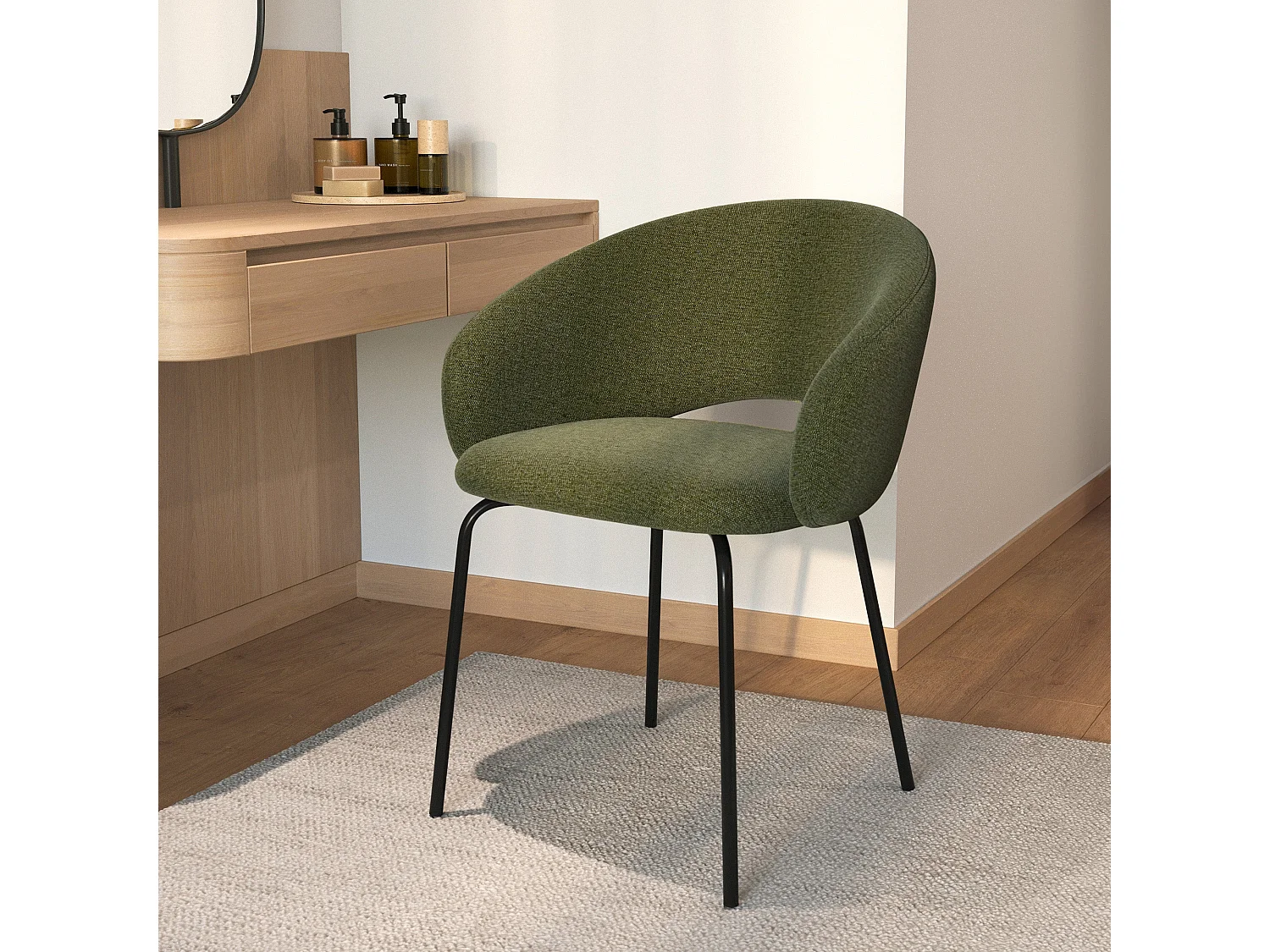 Sedia in tessuto verde melange con gambe nere - Milly