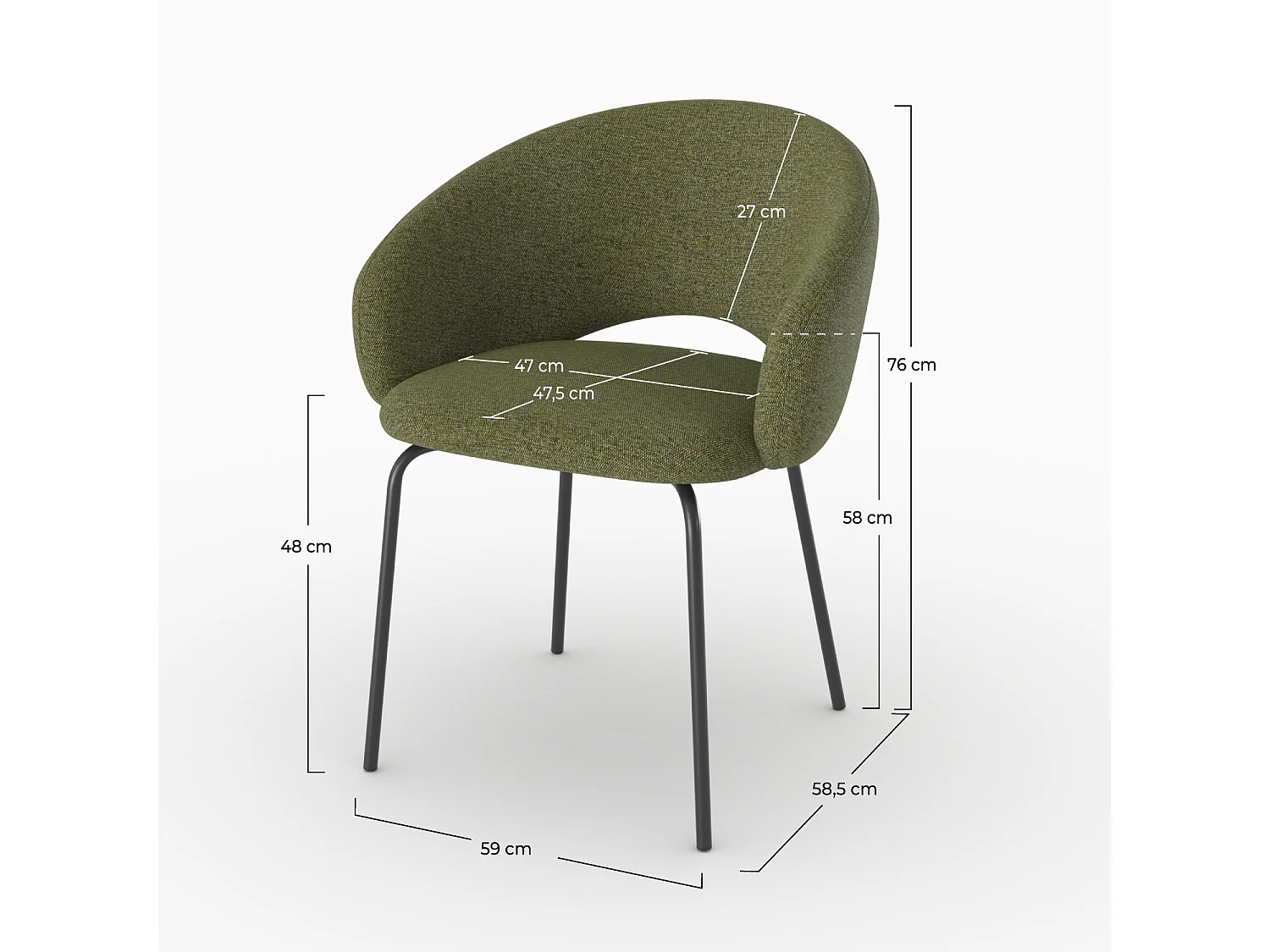 Sedia in tessuto verde melange con gambe nere - Milly