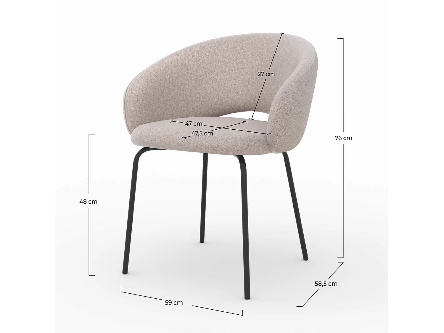 Chaise en tissu beige chiné et pieds noirs - Milly