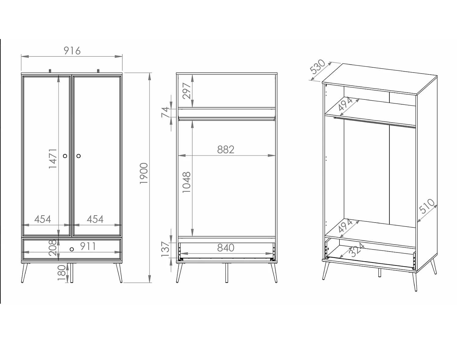 Armoire à deux portes - 92 cm - blanc - DARRBY