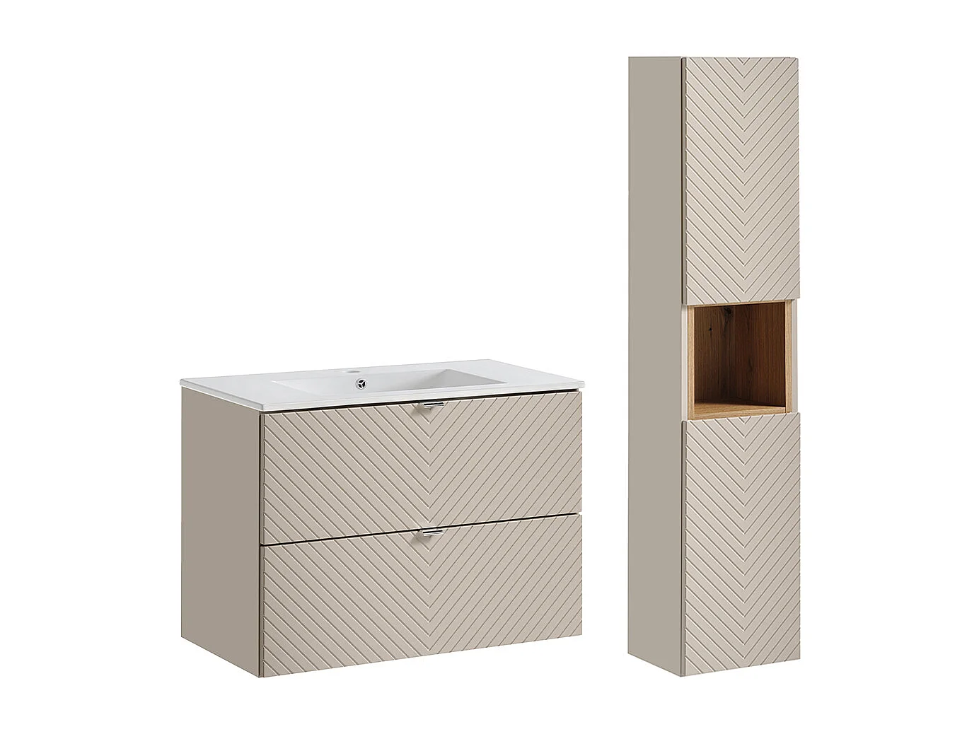 Ensemble meuble simple vasque encastrée 80cm et colonne Manoa Cachemire et bois